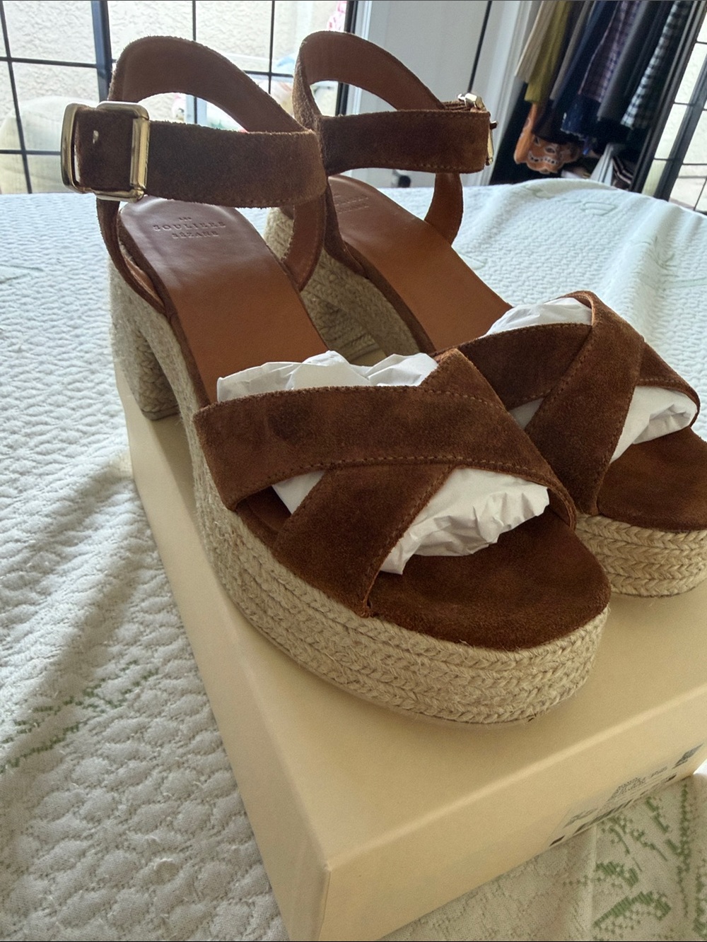 Sézane Manon Espadrilles Brown Suede Platform Sandals - Women